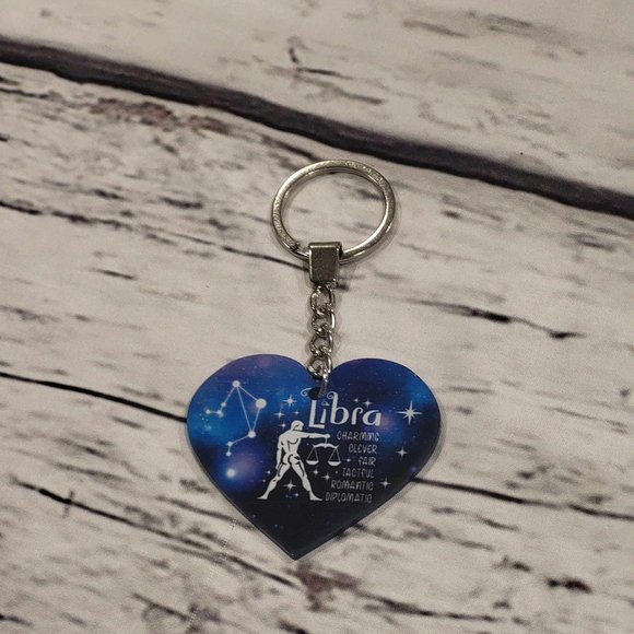 New Zodiac Universe Blue Heart  Libra Keychain - Picture 5 of 7